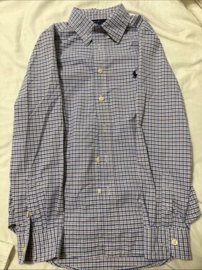 Ralph Lauren White and Blue Micro-Check Button-Down Shirt